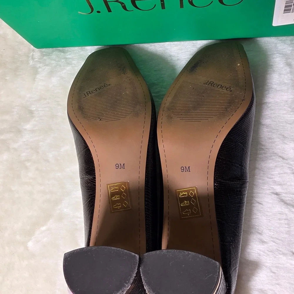 J. Renee Olivienne Pump Cognac Brown Lizard Print Block Heel Womens 9M Excellent